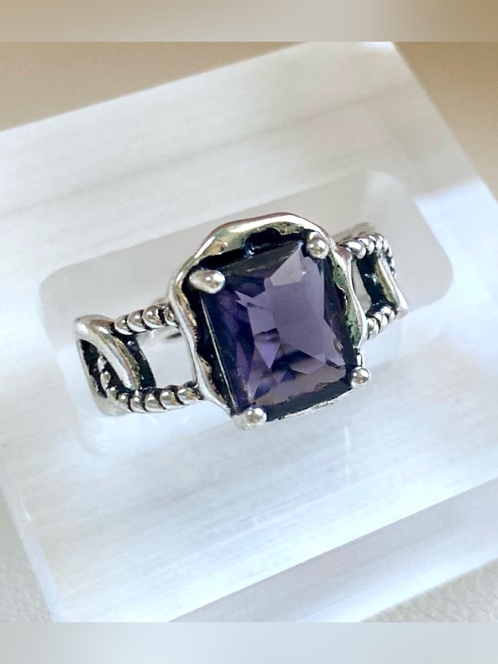 Sterling Silver Amethyst-Style Purple Statement Ring - Picture 2 of 4